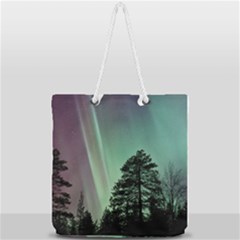 Silhouette Of Aurora Borealis Full Print Rope Handle Tote (large) by Bedest