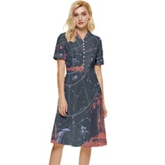 Astrology Surreal Surrealism Trippy Visual Art Button Top Knee Length Dress by Bedest