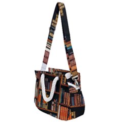 Assorted Title Of Books Piled In The Shelves Assorted Book Lot Inside The Wooden Shelf Rope Handles Shoulder Strap Bag by Bedest
