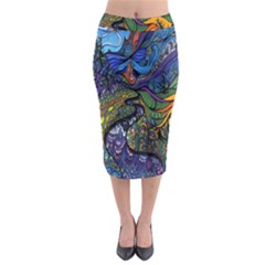 Psychedelic Digital Art Artwork Landscape Colorful Midi Pencil Skirt by Bedest