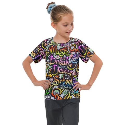 Graffiti Word Seamless Pattern Kids  Mesh Piece T-shirt by Bedest