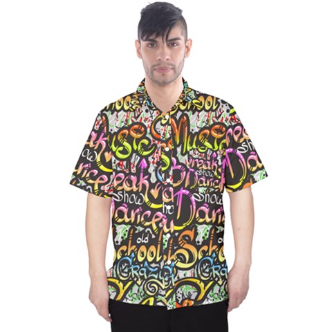 Graffiti Word Seamless Pattern Men s Hawaii Shirt by Bedest