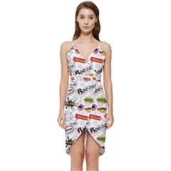 Pattern Seamless Texture Cartoon Wrap Frill Dress by Bedest