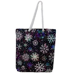 Shiny Winter Snowflake Abstract Christmas Cold Crystal December Full Print Rope Handle Tote (large) by Bedest