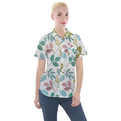 Leaf Pattern  Women s Short Sleeve Pocket Shirt by Safari