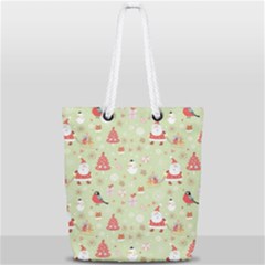 Christmas Pattern, Christmas Tree, Santa Full Print Rope Handle Tote (small) by kyorashop23