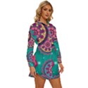 Floral Pattern, Abstract, Colorful, Flow Womens Long Sleeve Shirt Dress View3