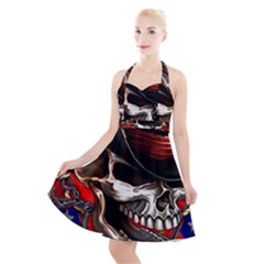 Confederate Flag Usa America United States Csa Civil War Rebel Dixie Military Poster Skull Halter Party Swing Dress  by Ket1n9