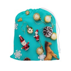 Christmas Decorations Blue Xmas Background Drawstring Pouch (2xl) by kyorashop23