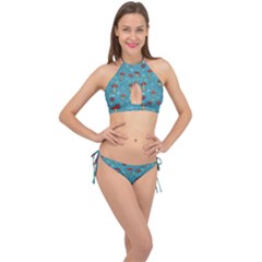 Whimsical Mushroom Pattern Cross Front Halter Bikini Set by Drawde