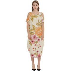 Peony Flower Pattern Background Cold Shoulder Loose Fit Dress With Pockets by Grandong