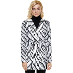 Black White Flower Texture Pattern Button Up Hooded Coat  by Grandong