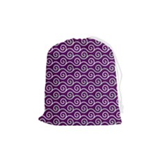 Violet White Pattern Drawstring Pouch (medium) by ytdream