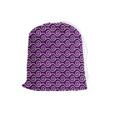 Violet White Pattern Drawstring Pouch (large) by ytdream
