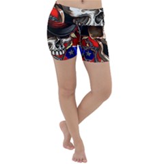 Confederate Flag Usa America United States Csa Civil War Rebel Dixie Military Poster Skull Lightweight Velour Yoga Shorts by Ket1n9