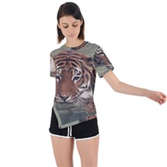 Swimming Tiger Asymmetrical Short Sleeve Sports T-shirt by ExtraAwesomeSauce