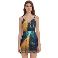 Mystic Blue Pyramid Art Body Wrap Sleeveless V-neck Mini Dress by ExtraAwesomeSauce