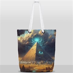 Mystic Blue Pyramid Art Full Print Rope Handle Tote (small) by ExtraAwesomeSauce