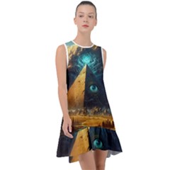 Mystic Blue Pyramid Art Frill Swing Dress by ExtraAwesomeSauce
