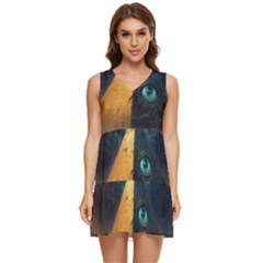 Mystic Blue Pyramid Art Tiered Sleeveless Mini Dress by ExtraAwesomeSauce