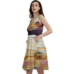 Vibrant Sunset Over Serene Lake Sleeveless V-neck Skater Dress With Pockets by ExtraAwesomeSauce