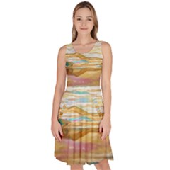 Vibrant Sunset Over Serene Lake Knee Length Skater Dress With Pockets by ExtraAwesomeSauce