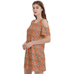Diamond Dollar Sign Pattern Women s Cold Shoulder Round Neck Mini Dress by ExtraAwesomeSauce