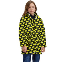 Royalty Inspired Crown Pattern Kids  Hooded Longline Puffer Jacket by ExtraAwesomeSauce