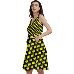 Royalty Inspired Crown Pattern Sleeveless V-neck Skater Dress With Pockets by ExtraAwesomeSauce