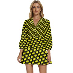 Royalty Inspired Crown Pattern V-neck Placket Mini Dress by ExtraAwesomeSauce
