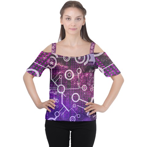 Cosmic Network Geometric Art Cutout Shoulder T-shirt by ExtraAwesomeSauce