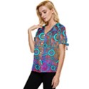 Abstract Tech Galaxy Design Bow Sleeve Button Up Top View2