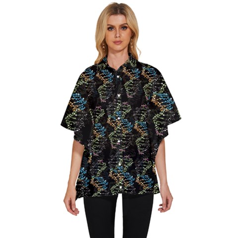 Multicolored Dna Strand Art Women s Batwing Button Up Shirt by ExtraAwesomeSauce