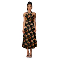 Regal Eagle Pattern Sleeveless Cross Front Cocktail Midi Chiffon Dress by ExtraAwesomeSauce