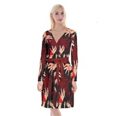 Horror Themed Bloody Hands Long Sleeve Velvet Front Wrap Dress by ExtraAwesomeSauce
