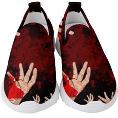 Horror Themed Bloody Hands Kids  Slip On Sneakers by ExtraAwesomeSauce