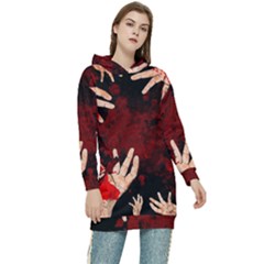 Horror Themed Bloody Hands Women s Long Oversized Pullover Hoodie by ExtraAwesomeSauce