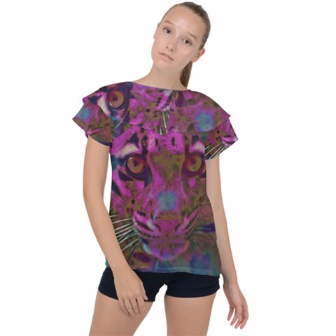 Pink And Purple Leopard Ruffle Collar Chiffon Blouse by ExtraAwesomeSauce