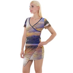 Serene Sunset Over Water Short Sleeve Asymmetric Mini Dress by ExtraAwesomeSauce