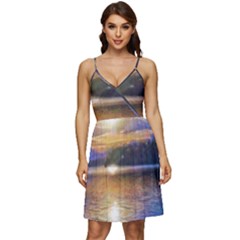 Serene Sunset Over Water V-neck Pocket Summer Dress  by ExtraAwesomeSauce
