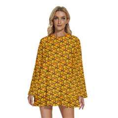 Pixel Art Mushroom Pattern Round Neck Long Sleeve Bohemian Style Chiffon Mini Dress by ExtraAwesomeSauce