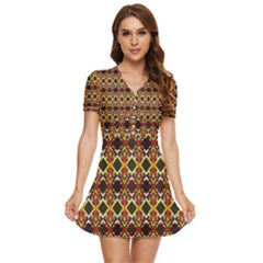 Colorful Geometric Pattern Design V-neck High Waist Chiffon Mini Dress by ExtraAwesomeSauce