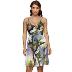 Springtime Pear Tree Blossoms V-neck Pocket Summer Dress  by ExtraAwesomeSauce