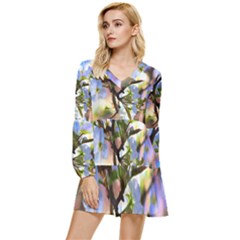 Springtime Pear Tree Blossoms Tiered Long Sleeve Mini Dress by ExtraAwesomeSauce