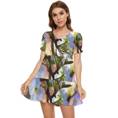 Springtime Pear Tree Blossoms Tiered Short Sleeve Babydoll Dress by ExtraAwesomeSauce