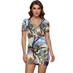 Springtime Pear Tree Blossoms Low Cut Cap Sleeve Mini Dress by ExtraAwesomeSauce