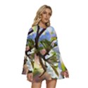 Springtime Pear Tree Blossoms Round Neck Long Sleeve Bohemian Style Chiffon Mini Dress View3