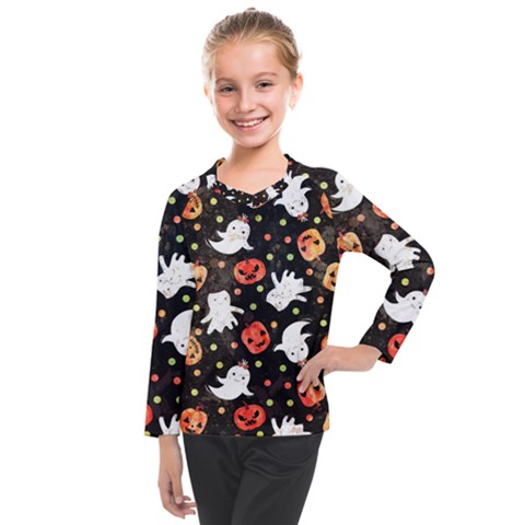 Cool Halloween Ghosts, Adoxali, Autumn Kids  Long Mesh T-shirt by kyorashop23