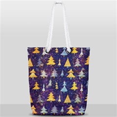 Gold And Blue Trees, Adoxali, Christmas Full Print Rope Handle Tote (small) by kyorashop23