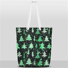 Green Christmas Trees, Adoxali, Scandinavian Full Print Rope Handle Tote (small) by kyorashop23